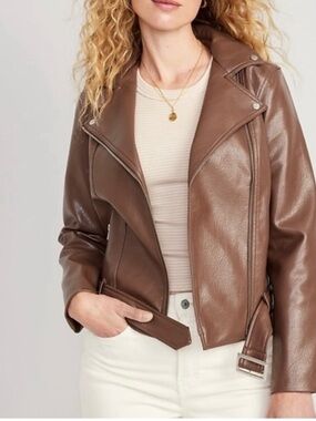 Old Navy Chocolate Brown Faux Leather Moto Jacket NWT size Small